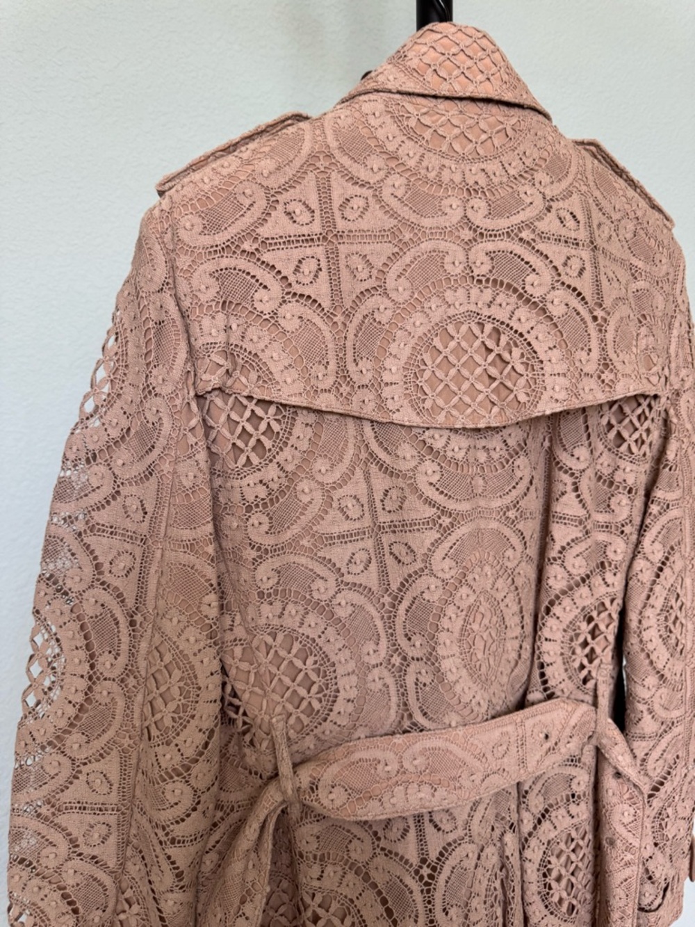 Burberry Lace Overlay Double-Breasted Trench Coat in Dusty Rose - Picture 8 of 12